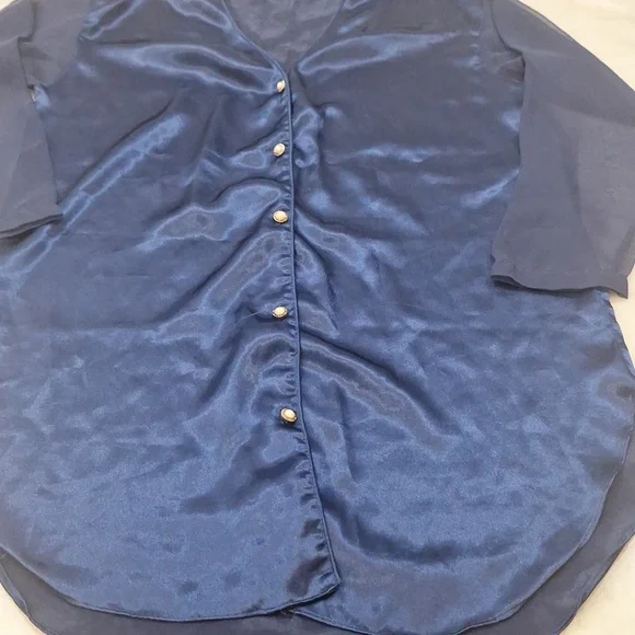 Vintage Victoria's Secret Navy Faux Pearl Buttons Pajama Shirt Small 3/4 Sleeves - Picture 5 of 8